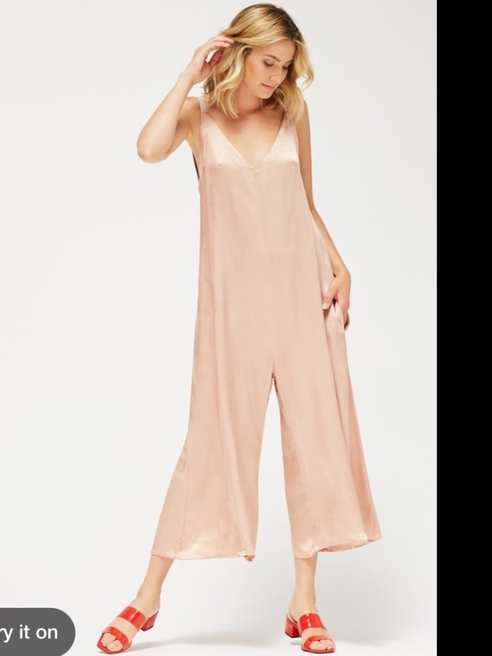 LACAUSA Blush Pink V-Neck Wide-Leg Jumpsuit